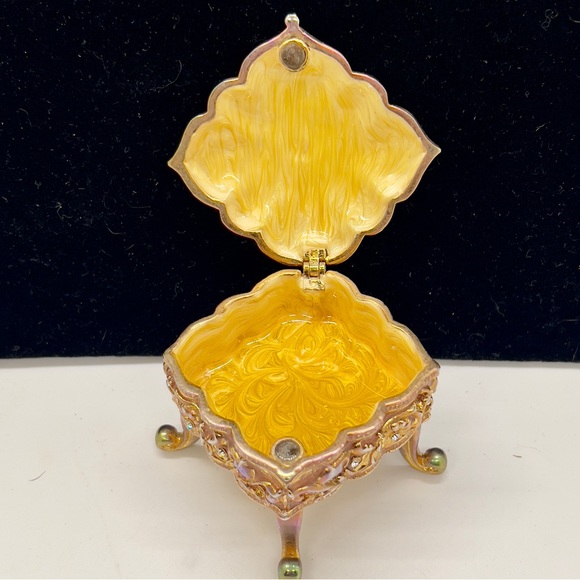 Amazing Footed Metal Jeweled Gold Tone Enameled Jewelry/Trinket Box - Picture 2 of 8